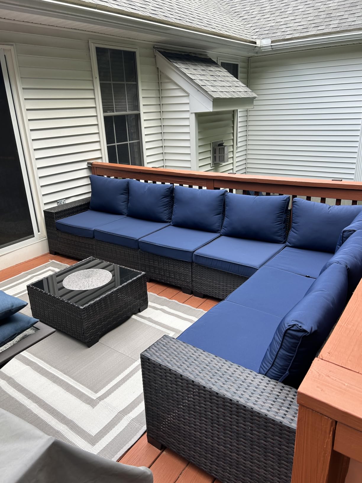 Jing's Villa 6-Piece Patio Furniture Set, All-Weather Outdoor Wicker Sectional Sofa with Cushions, Glass Table & Left and Right Armrest, Rattan Conversation Seating for Porch, Garden, Backyard,Beige customer photo 1