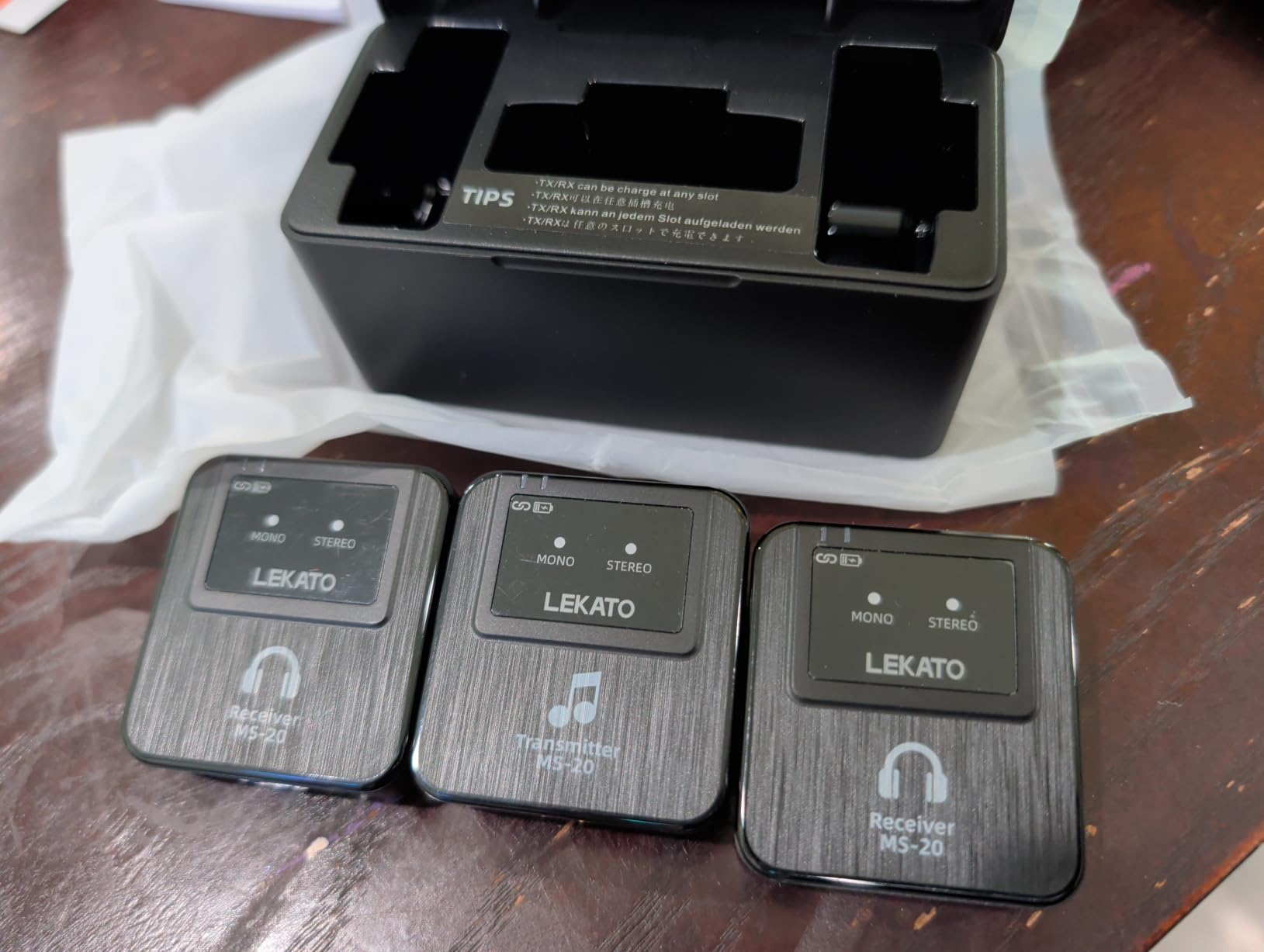 LEKATO Wireless in-Ear Monitor MS-20 Charging, 30H Battery Life with Box, 2.4G IEM System 1Transmitter 2 Receivers Auto-Pairing,OTG Support,One to More, in-Ear Monitoring for Studio,Live,Singer,Band customer photo 1