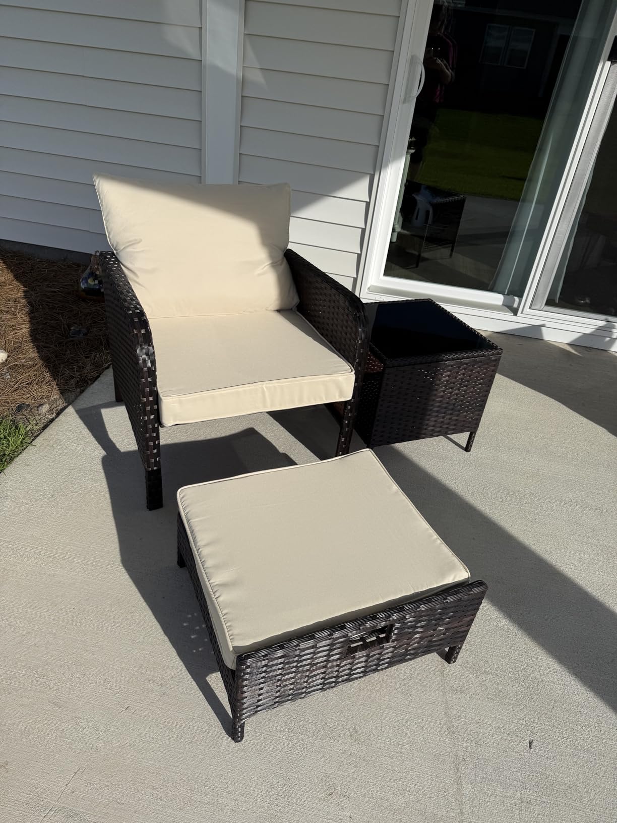 LEVELEVE Balcony Furniture 5 Piece Patio Conversation Set, PE Wicker Rattan Outdoor Lounge Chairs with Soft Cushions 2 Ottoman&Glass Table for Porch, Lawn-Brown Wicker customer photo 2