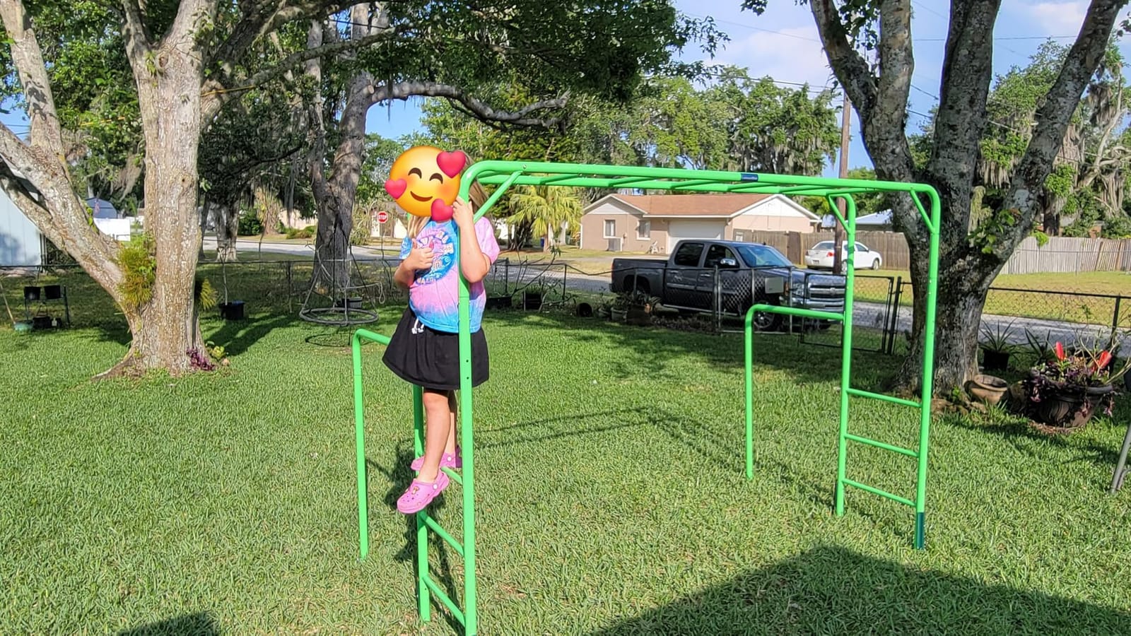 Outdoor Monkey Bar Set with Climbing Frame, Gymnastics bars, Playground Sets for Backyards, Metal Monkey Bars for Kids Ages 3 and Up, Backyard Playground Set with Powder Coated Steel, Blue customer photo 1