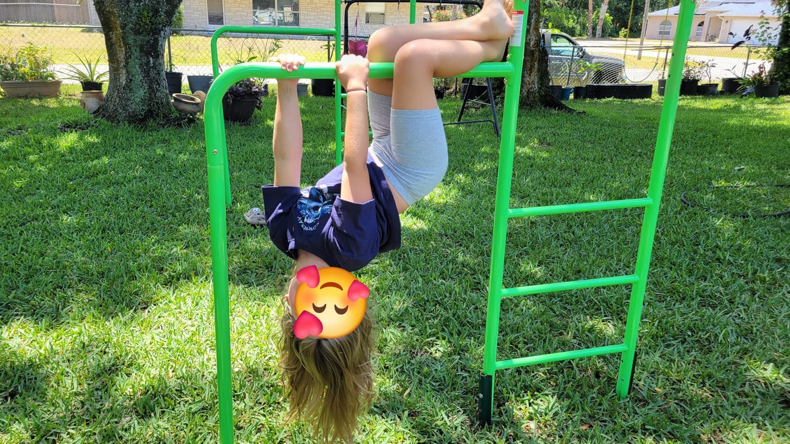 Outdoor Monkey Bar Set with Climbing Frame, Gymnastics bars, Playground Sets for Backyards, Metal Monkey Bars for Kids Ages 3 and Up, Backyard Playground Set with Powder Coated Steel, Blue customer photo 2