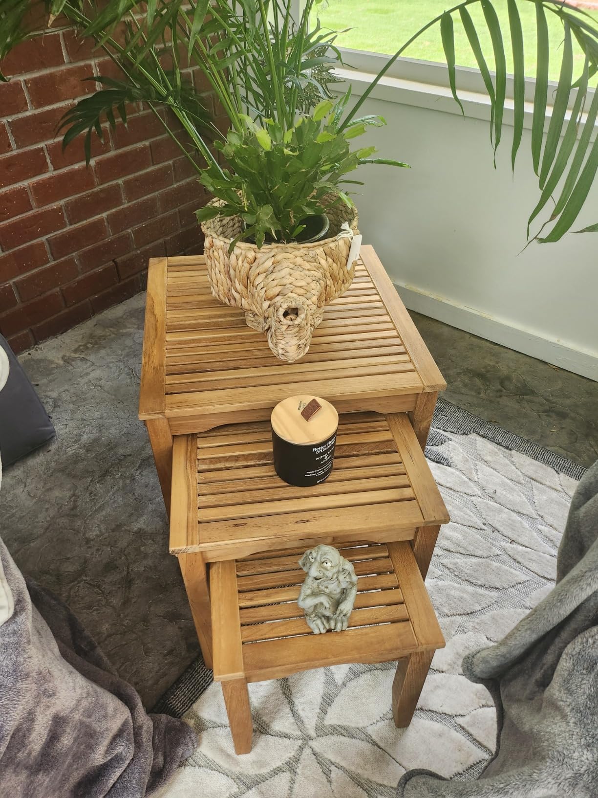 Cambridge Casual Arie Outdoor Nesting Side Tables Set of 3, Solid Indonesian Teak Wood Patio Accent Tables, Weather-Resistant Natural Finish for Garden, Porch, Balcony, or Poolside Use customer photo 1