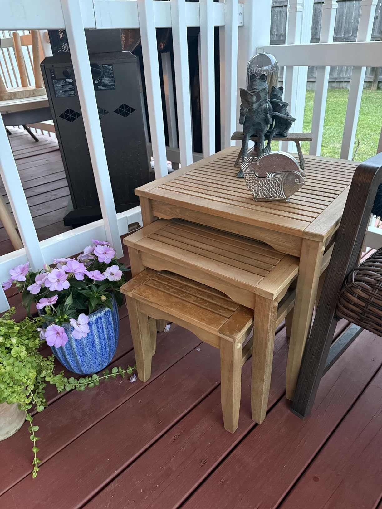 Cambridge Casual Arie Outdoor Nesting Side Tables Set of 3, Solid Indonesian Teak Wood Patio Accent Tables, Weather-Resistant Natural Finish for Garden, Porch, Balcony, or Poolside Use customer photo 2