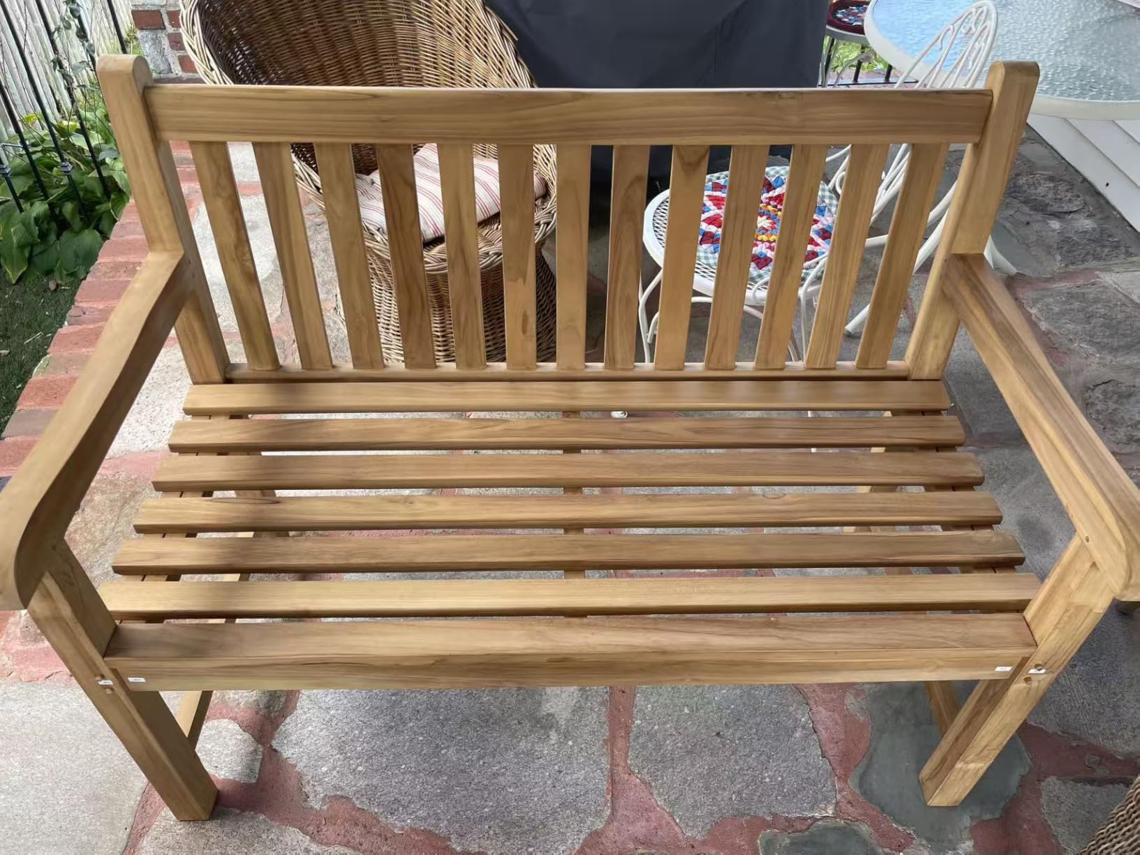 OTSUN Teak Bench Outdoor, 2-Person Wood Garden Bench with 800lb Capacity All-Weather Durable Fade-Resistant, Suitable for Courtyard Lawn Park Porche Backyard Patio & Deck customer photo 2