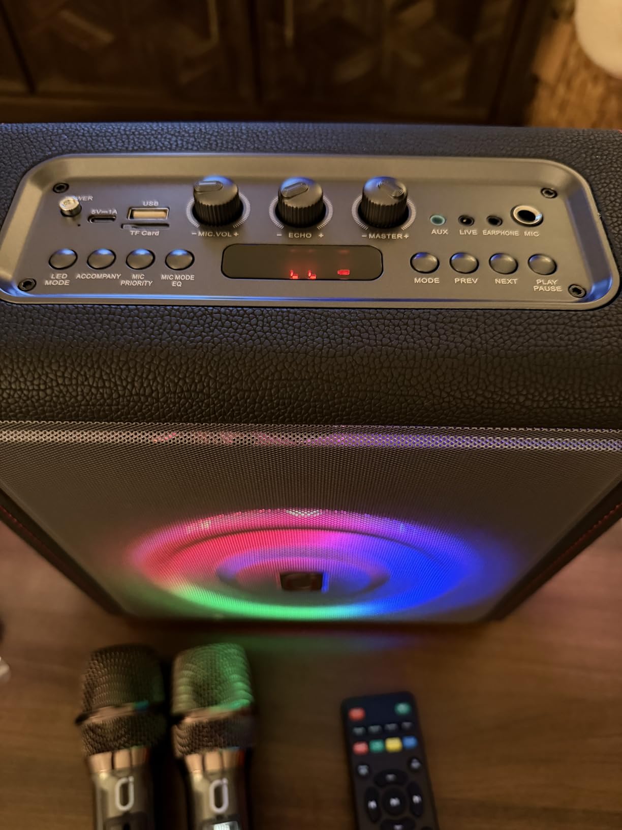 Karaoke Machine for Adults with 3 Wireless Microphones, 300W PA System | Pitch Correction, Bluetooth 5.3, Retro Leather Design, TV Connection, TWS Stereo and Live Performance Support customer photo 2