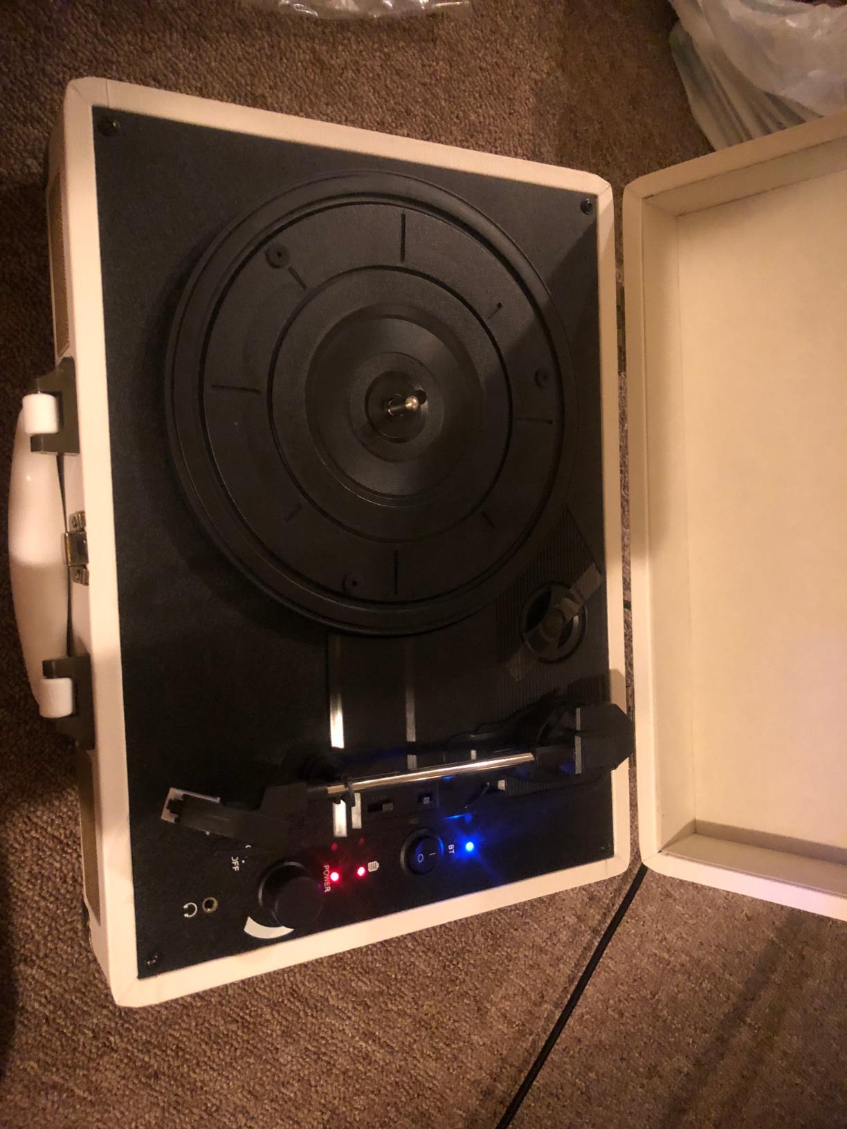 Portable Record Player with Bluetooth 3 Speed Turntable Built in Rechargeable Battery Vintage Suitcase Design with RCA Line Out and Aux in customer photo 2