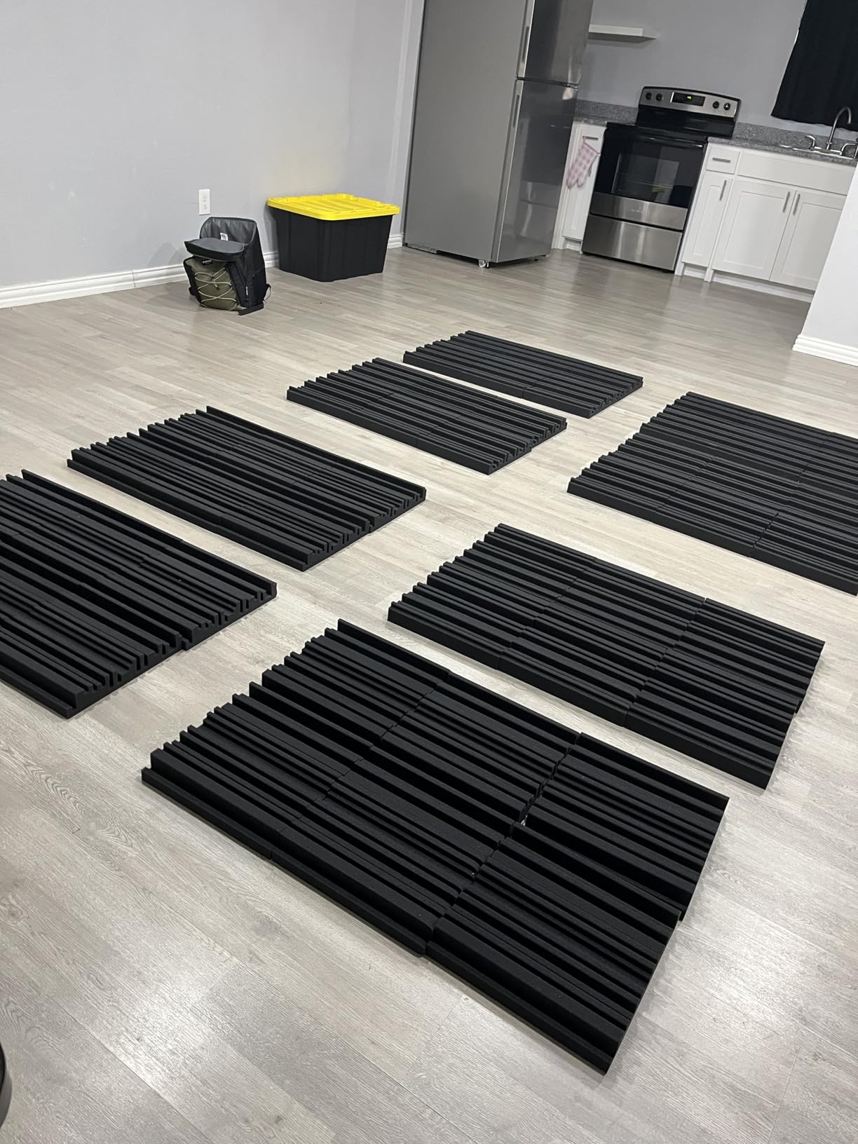TroyStudio Thick Acoustic Foam Panels, 12 X 12 X 2 Inch 52 Pcs Broadband Sound Absorbing Foam, Dense Soundproof Padding Tile, Recording Studio Foam Absorber, Groove Decorative 3D Wall Ceiling Panel customer photo 1