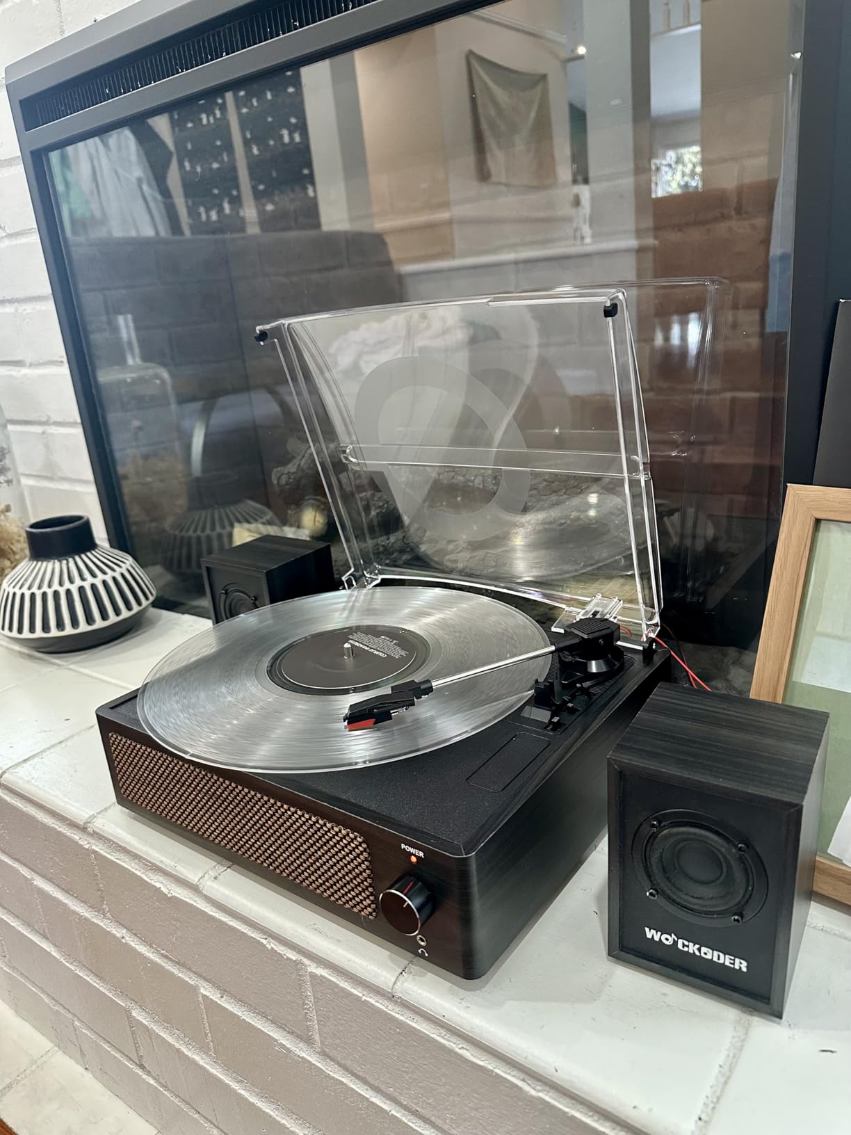 Vinyl Record Player with 2 External Passive Speakers,Black Wooden customer photo 2