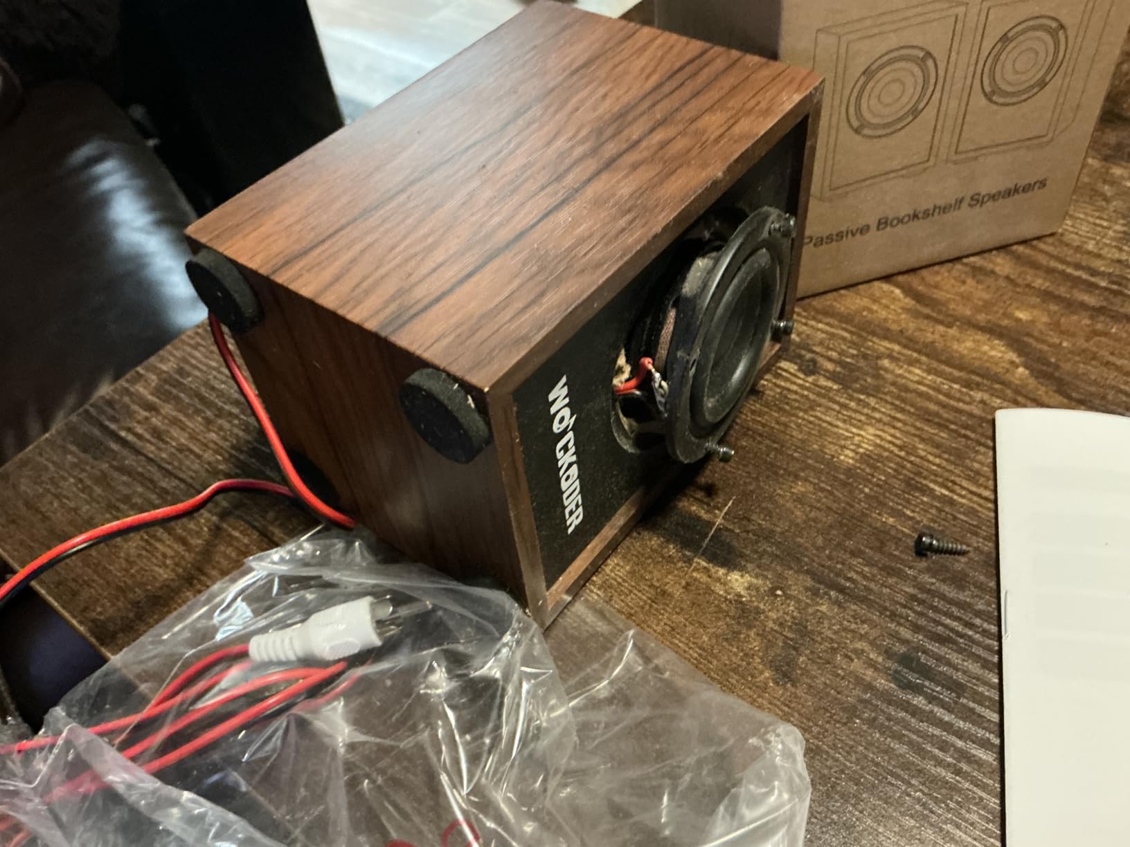 WOCKODER® Vinyl Record Player with 2 External Passive Speakers,Brown Wooden | Patented Design,Belt-Drive Vintage Turntable,Bookshelf Speakers,3 Speed,BT Wireless Input,AUX Headphone,Auto Stop,Retro Style customer photo 2