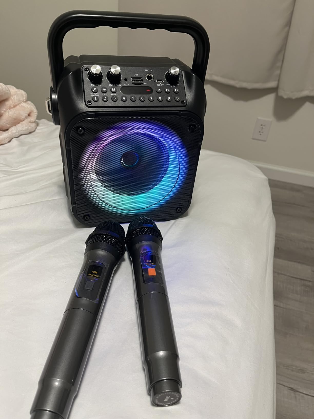 CYY Karaoke Machine, 3 Wireless Microphones, Bluetooth Speaker with Lights customer photo 1
