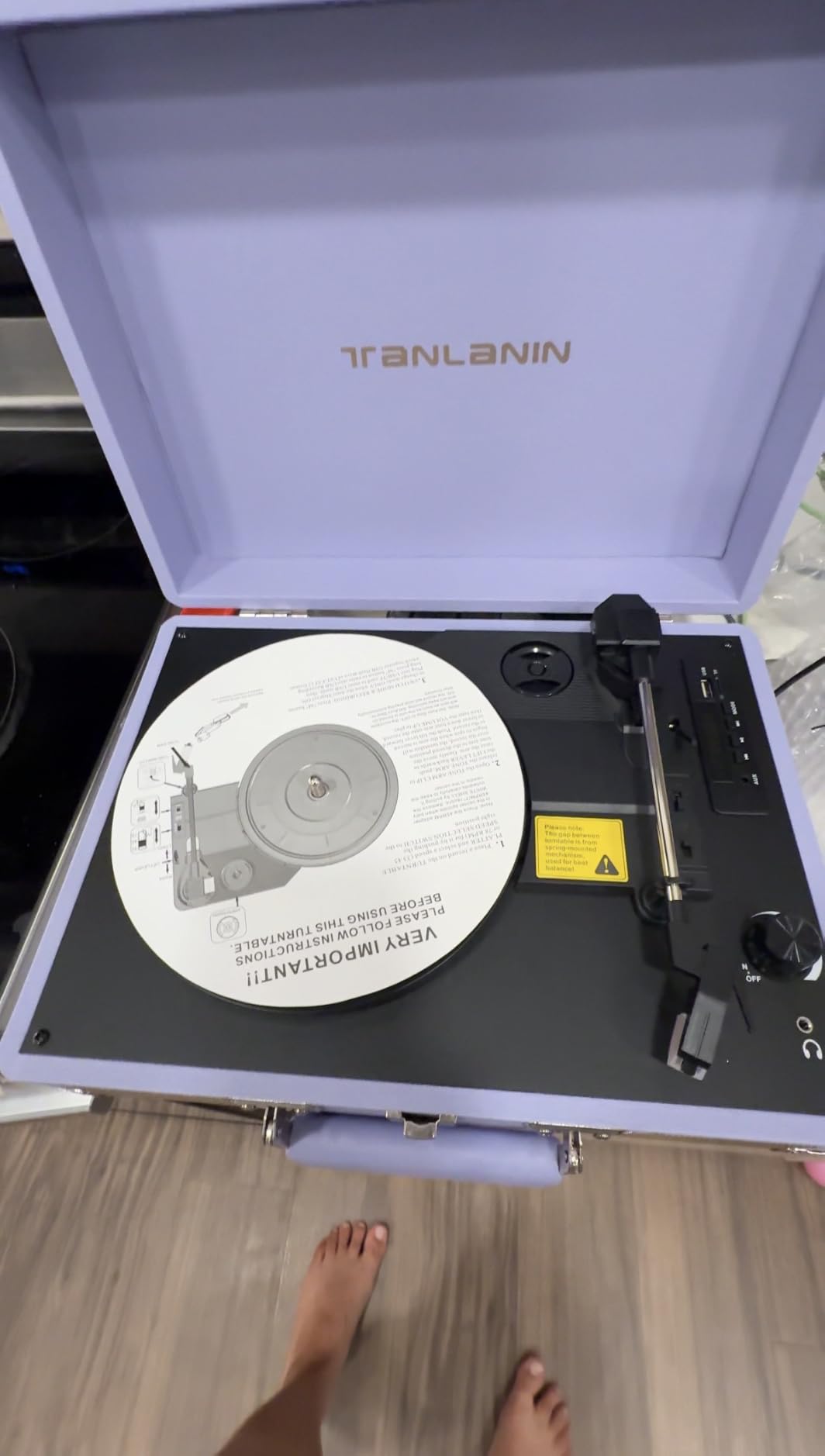 TANALNIN Vinyl Record Player, 3-Speed Bluetooth Portable Suitcase Turntable with Built-in Speakers, USB Recording, RCA Output, AUX Input/Output, Vintage Vinyl Player for Home, Bedroom or Gifting,Black customer photo 2