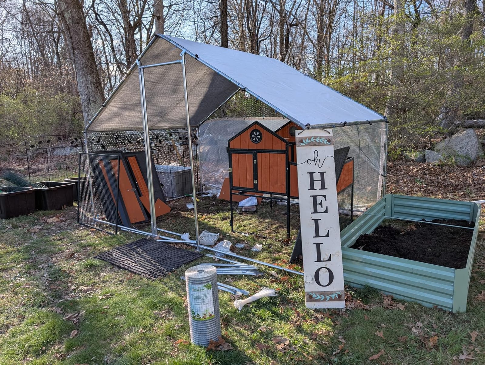 Metal Chicken Coop 7x6.6x6ft Walk-in Poultry Cage for 5-10 Chickens Chicken Run Hen Rabbit Duck House with Waterproof Cover for Outdoor Farm Use customer photo 2