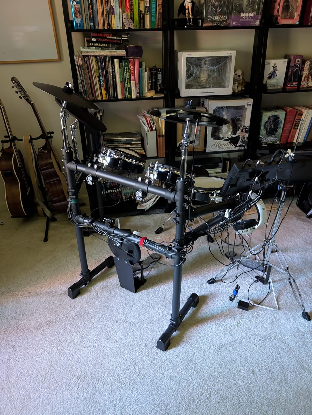 AKLOT Expanded-Size Electric Drum Set: 12'' Two-Piece Standalone Hi-Hat, Independent Kick Drum and 10'' Dual-Zone Snare, 12'' Triple-Zone Ride Cymbal, 460 Sounds, Mesh Bass Drum, Double Pedal, White customer photo 1