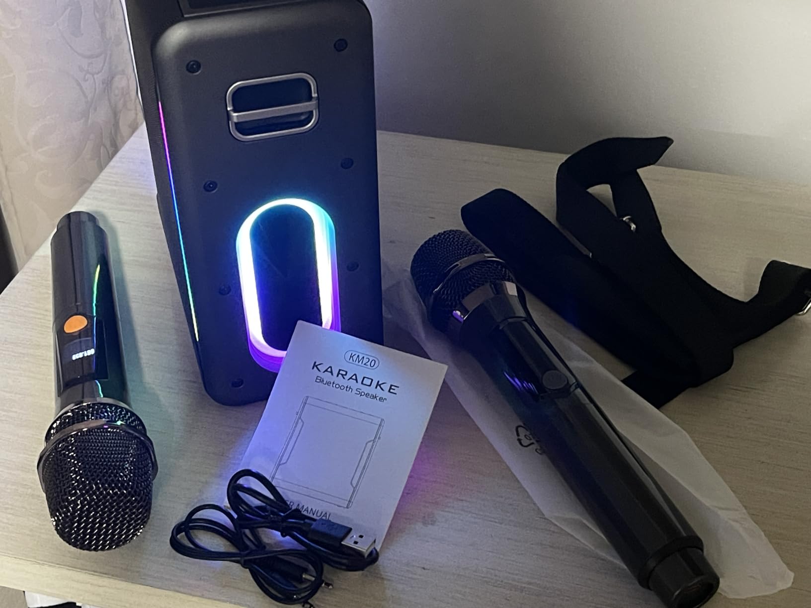 Portable Karaoke Machine, with 2 Wireless Microphones & LED Party Lights customer photo 1