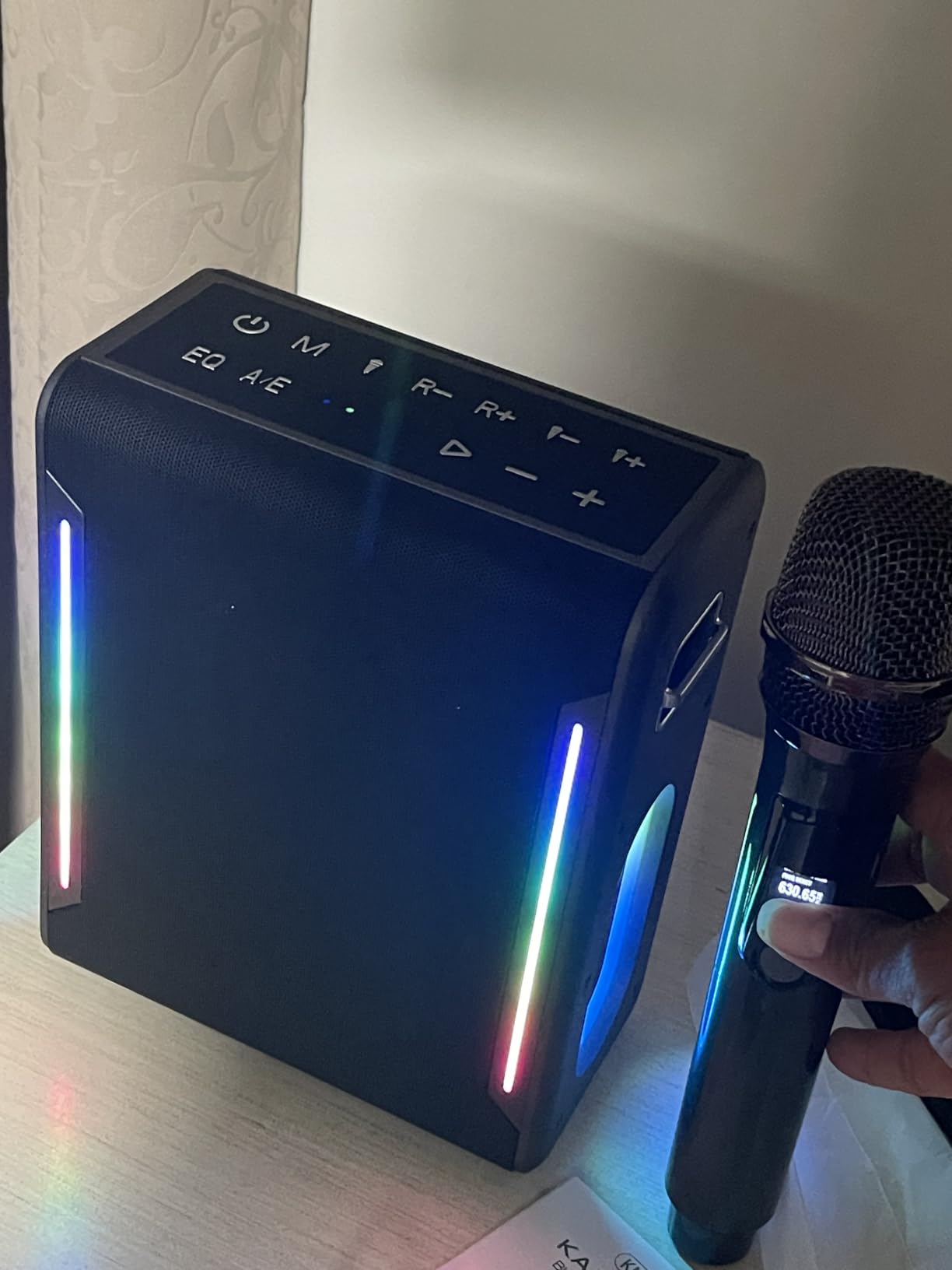 Portable Karaoke Machine, with 2 Wireless Microphones & LED Party Lights customer photo 2