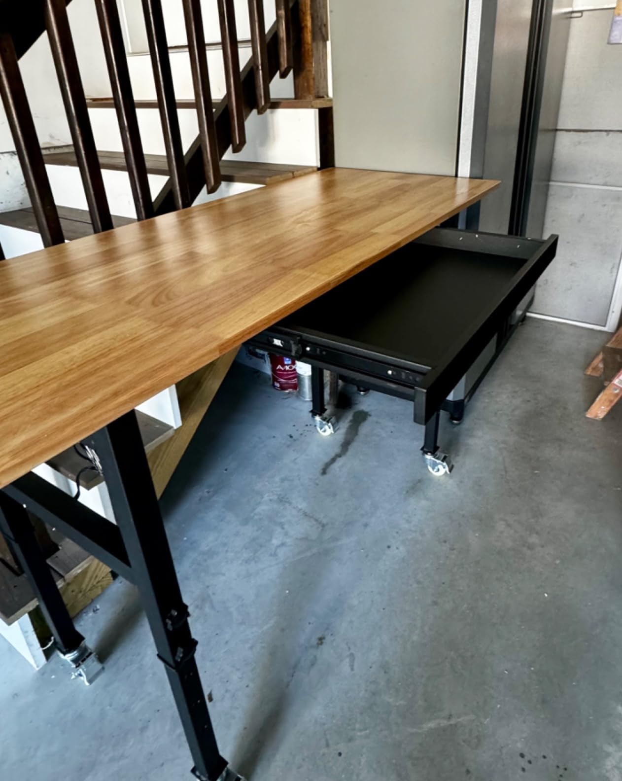 48' Adjustable Workbench, Solid Wood Work Bench Table with Wheels and Power Outlet, Rolling Workbenchs Large Load Capacity Garage Workbench for Workshop,Office,Home customer photo 2